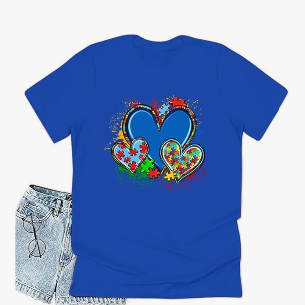 Autism Awareness Heart Puzzle Kids T‑Shirt - Blue